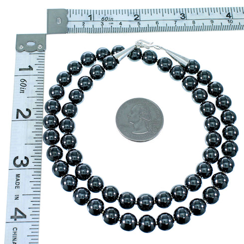 Hematite American Indian Genuine Sterling Silver Bead Necklace RX107850